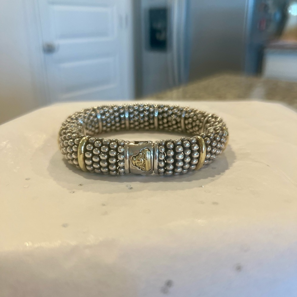 LAGOS Silver Beaded Bracelet with Gold Bands - Picture 7 of 11